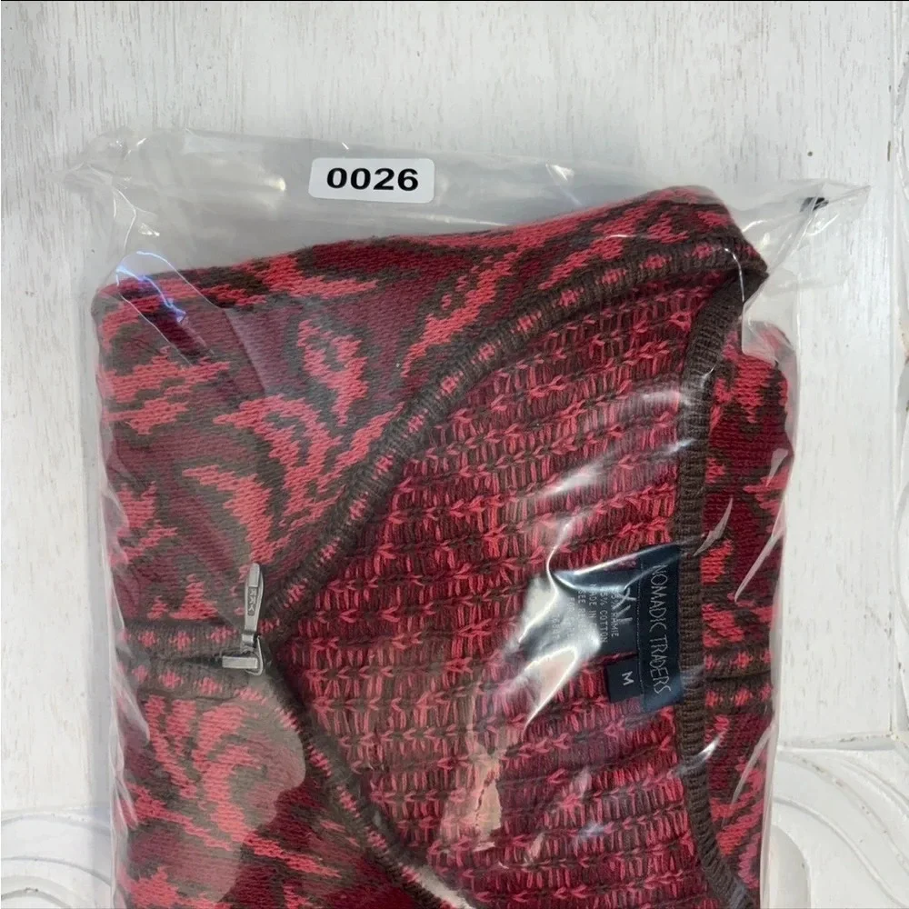 Nomadic Traders Zip Front Cardigan Cotton Blend‎ M Leaf Print Knit Leaf